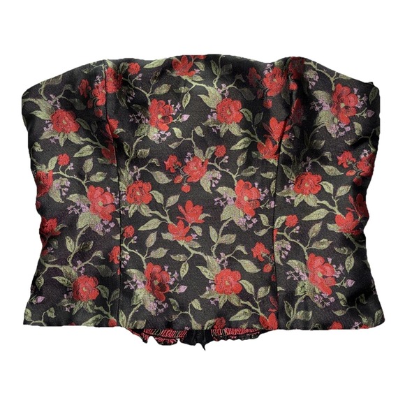 Reformation Giorgia Corset Size 4 Black Top With Red And Green Floral Zip Back - Picture 2 of 8